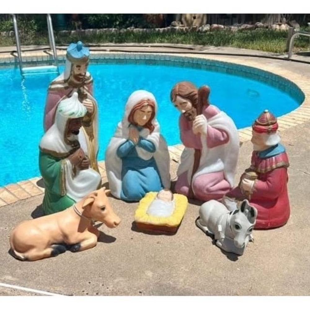 Vintage General Foam Nativity Set 8 pc Blow Mold Mary Joseph Wise Men Christmas